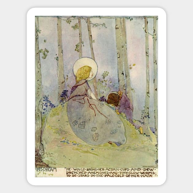 His Dream by Jessie M. King, Art Nouveau Illustration Sticker by vintagedesignm